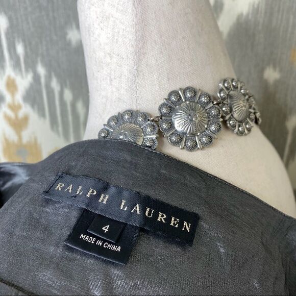 Ralph Lauren Gunmetal Pewter Metallic Pouf Sleeve Stretch Blouse - Picture 5 of 16